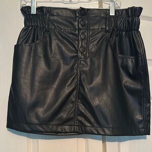 Black Faux Leather Skirt‎